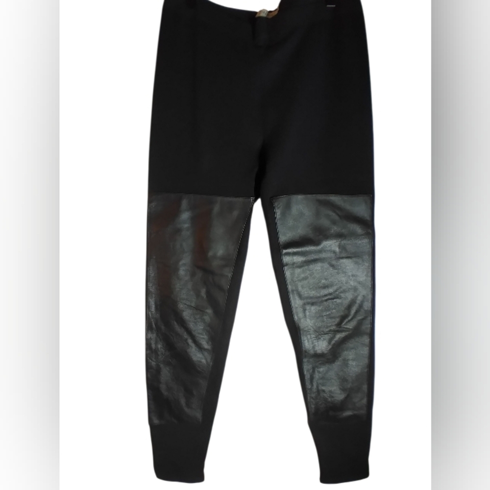 Zinga Black Faux Leather Panel Leggings Cotton And Cashmere Blend Size M